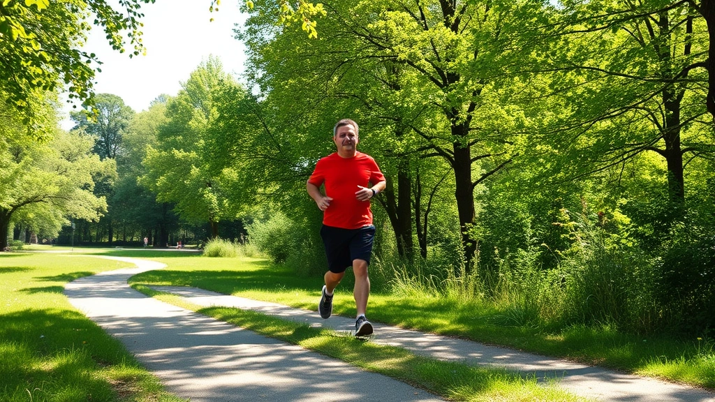 Person jogging in nature on sunny day through green park, active lifestyle and natural movement, peaceful outdoor exercise scene