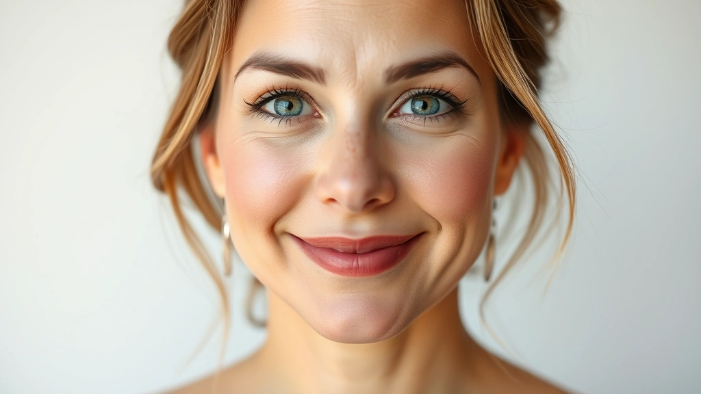 Woman's face showing defined cheekbones and jawline after weight loss journey, natural lighting, confident expression, clear healthy skin