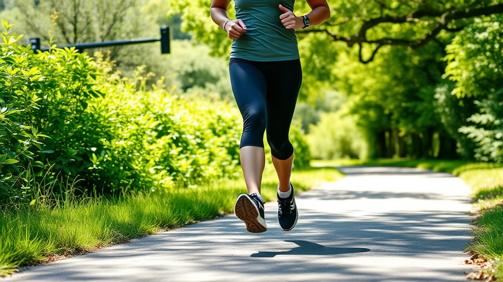 A person jogging outdoors on a sunny path surrounded by greenery, demonstrating physical activity and exercise as part of comprehensive weight management