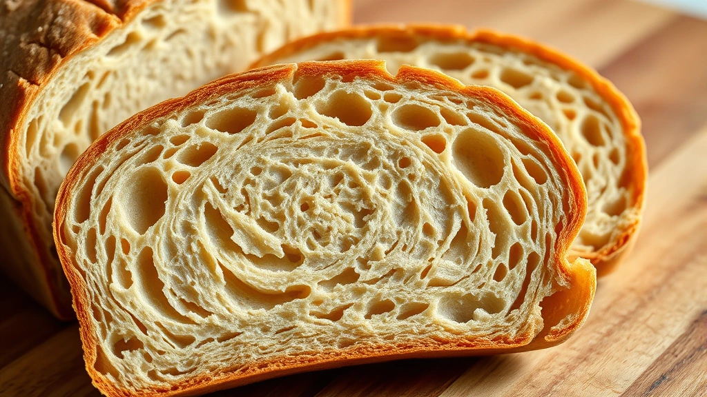 Photorealistic close-up of sliced whole wheat bread showing visible grain texture and wholeness, warm natural lighting, fresh artisanal bread on wooden surface, healthy breakfast setting with no text or numbers visible