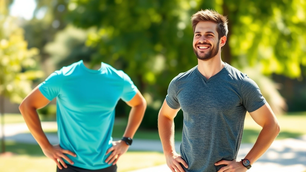A man in casual athletic wear smiling confidently outdoors in natural sunlight, representing positive health transformation and wellness achievement