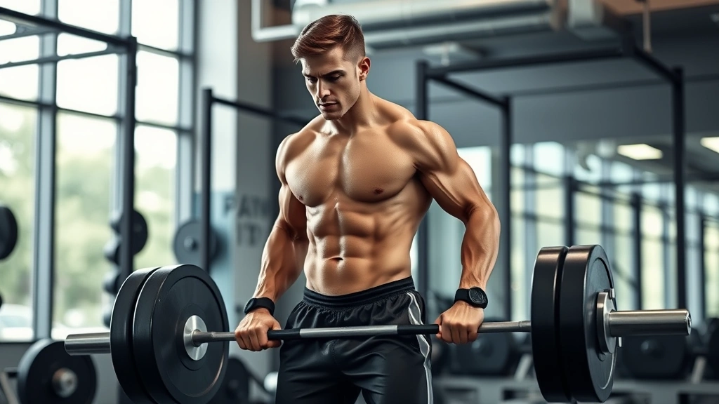 Fit person performing barbell deadlift with proper form in modern gym setting with natural lighting, showing full body engagement and muscular definition