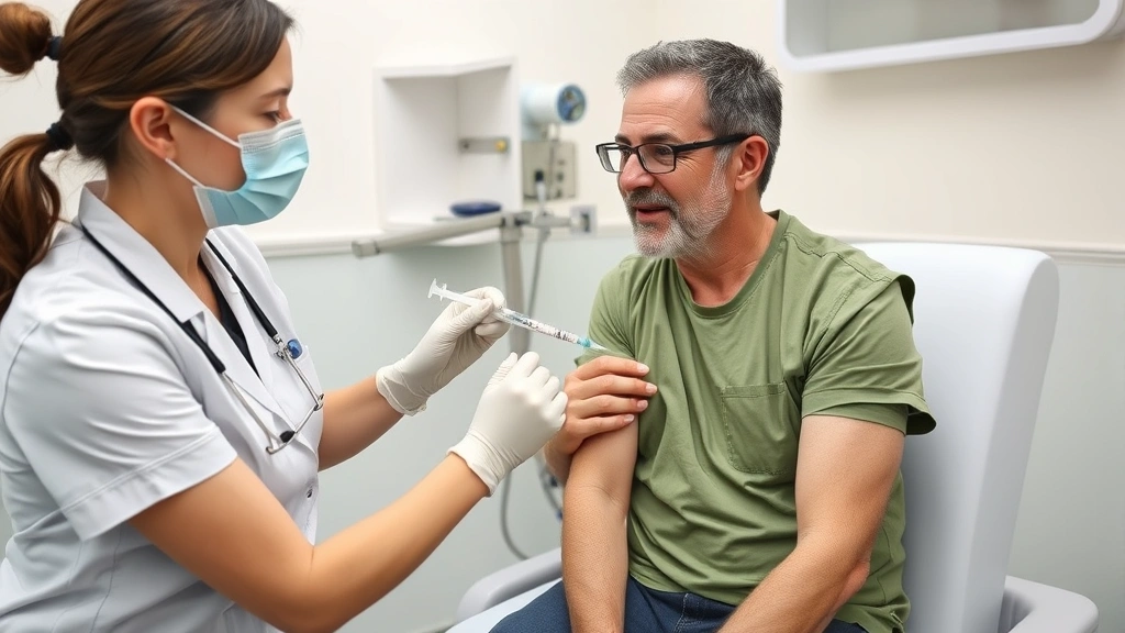 Person receiving weekly injection from healthcare provider in clean medical setting, showing supportive patient-doctor interaction during treatment