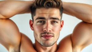 Healthy athletic man with defined jawline and sculpted facial features, professional headshot with natural lighting, clean background, showing confidence and health