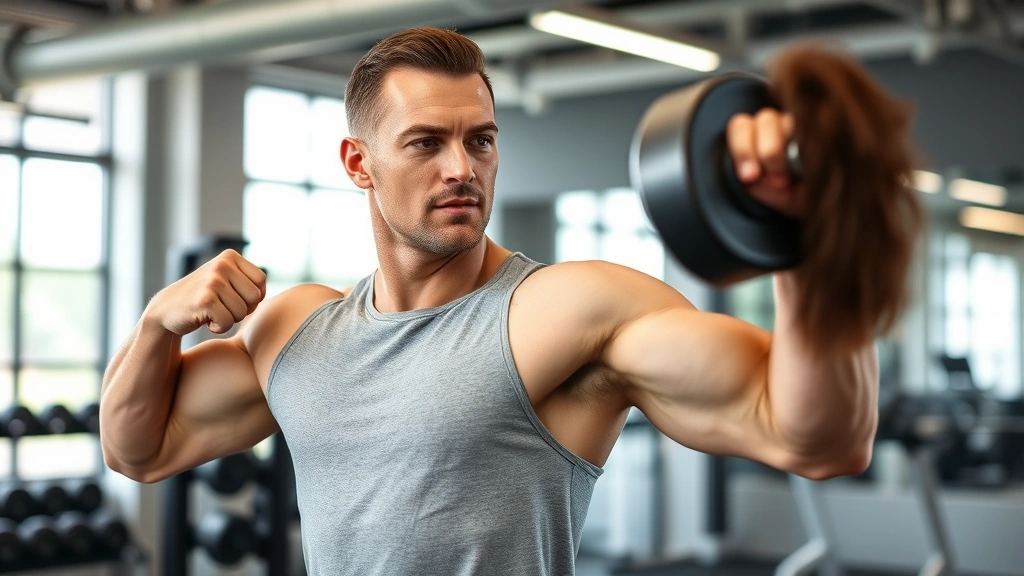 Person doing strength training exercise in modern gym, focused expression, demonstrating healthy weight loss lifestyle, professional fitness environment