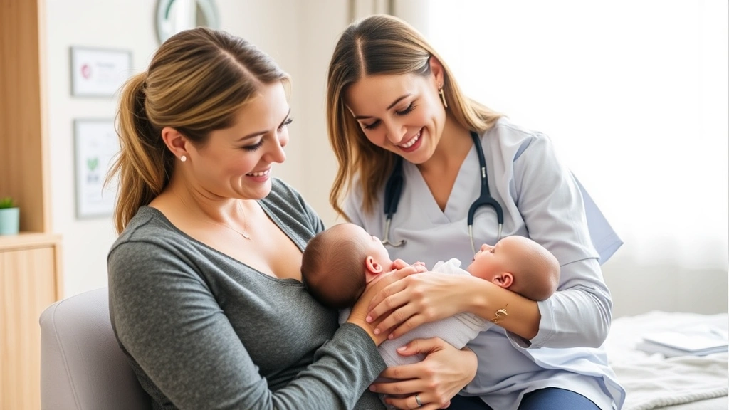 Lactation consultant assisting mother with breastfeeding technique, supportive healthcare environment, mother smiling with confidence, infant feeding naturally, professional and caring atmosphere